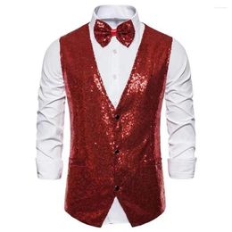 Men's Vests Men Sequin Waistcoat Sleeveless Slim Fit Shiny Blazer Vest Party Wedding Suit Stage Performance