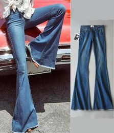 Vintage Low Waist Elastic Flare Jeans Women Retro Style Bell Bottom Skinny Jeans Female Dark Blue Wide Leg Denim Pants3193270