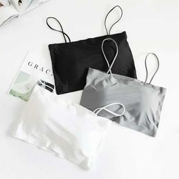 Womens Tanks Camis Crop top womens summer suspender tube top sexy bra seamless ice silk sleeveless vest top cup black and white backless vest S2