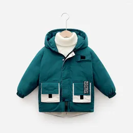 Down Coat Children's Winter Hooded Cotton Jackets 2024 Autumn Boys Warm Parkas Fashion Letter Print Contrast Color Kids Outerwear