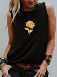 Women's Tanks Rose With Gold Foil Pattern Europe And The United States Street Fashion Foreign Trade Women T-shirt Vest