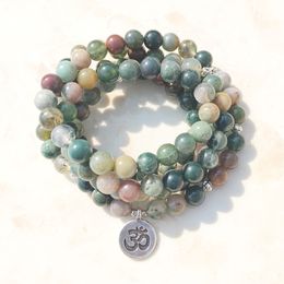 SN1034 Hot Sale Fashion Women's Wrap Bracelet Trendy India Agate Necklace 108 Mala Fancy Jasper Beads Breaclet 261e