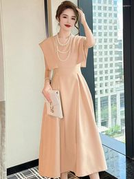 Party Dresses 2024 French Elegant Long For Women Chic Short Sleeve Pleated Swing Robe Girl Date Vestidos Work Style Maxi Clothes