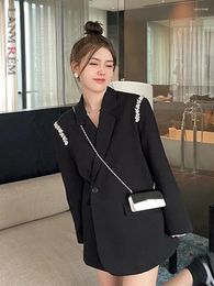 Women's Suits LANMREM Casual Blazer For Women Notched Long Sleeves Solid Color Single Button Fashion Coat 2024 Autumn Clothing CP2779