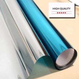 Window Stickers Multi-sizes Solar Film One Way Mirror Privacy Anti UV Self-adhesive Decorative Insulation Reflective Blue
