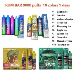 Eletronic Cigarette Original Rum Bar 10000 Disposable Vape Pen cartridge 10000 puffs Local warehouse Rechargeable Airflow Adjustable 20ML 15 Colors Device