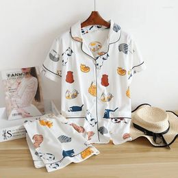 Home Clothing Cotton Short-sleeved Shorts Ladies Pajamas Set Cute Cartoon Japanese Simple Short Women Sleepwear