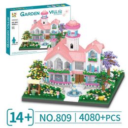 Blocks 4080 pieces of Princess Dream Villa Castle Building Block City Street View House Diamond Micro Brick Toy Birthday Gift H240523