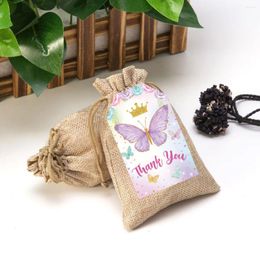 Gift Wrap Linen Bags With Butterfly Cards Jute Drawstring Pouch Candy Wrapping Thank You Wedding Birthday