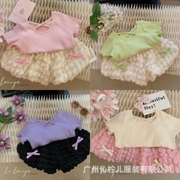 Baby Clothes Sets Childrens Top and Bottom Suit Summer Girls Cute Fashion Short-Sleeved Bud Pants Two-Piece 2-8 Years 240510