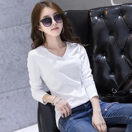 Women's T Shirts 80 Thread Count Mercerized Cotton Fashion T-shirt Long Sleeve Spring And Summer V-neck Outer Wear Top Slim Fit Pure