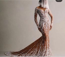 Evening dress Kylie jenner vestido de fiesta Abito da ser das Abendkleid die Mermaid V-Neck Lace Appliques Long sleeve Nigeria Fashion Yousef aljasmi