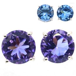 Stud Earrings 9x9mm Lovely Created Color Changing Alexandrite Topaz Real Ruby Emerald Blue Sapphire For Girls Silver Wholesale