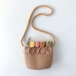 Children's Crossbody Colorful Flower Ball Girl Baby Bags Girls Straw Summer Beach Kids Bag Small Keys Coin Purse Handbag