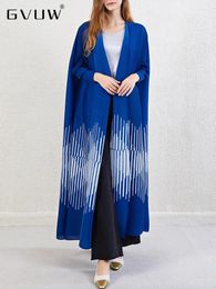 Women's Trench Coats GVUW Pleated Lapel Coat Women Full Batwing Sleeve Medium Long Loose Open Stitch Outwear 2024 Female Windbreak 17G6511