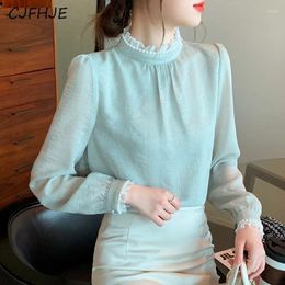 Women's Blouses CJFHJE Fashion Sweet Standing Collar Chiffon Shirt Korean Elegant Versatile Lace Edge Long Sleeved Women Top