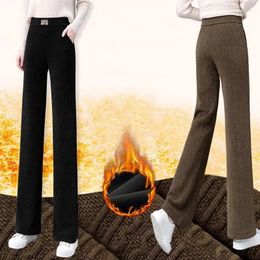 Women's Pants Women Thick Warm Chenille Winter Pantalones Vintage Fleece Liner Wide Leg Mom Casual Straight Baggy High Waist Trousers