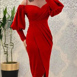 Casual Dresses Elegant Sexy Slip Party Dress Women Solid Off Shoulder Lantern Sleeve Ruched Irregular Evening Cocktail Long