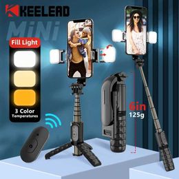 Selfie Monopods Dual fill light selfie stick tripod with wireless remote control mini expandable 4-in-1 monopod for iPhone 13 14 smartphone S2452207