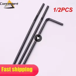 Disposable Cups Straws 1/2PCS Black Plastic Drinking Rietjes 21cm Long Flexible Cocktail Straw For Kitchen Beverage Accessories