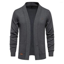 Men's Sweaters Y2K Brand Quality Winter Men Cotton Cardigan Solid Colour Knitted Sweater Fashion Mens Turn Down Collar Black Jacket