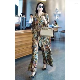 Women's Two Piece Pants Spring Autumn Fashion Elegant V-neck Long Sleeved Matching Casual Versatile Western Clothing Solid Colour ItyPant