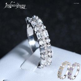 Cluster Rings Fashion Silver Color Purple Crystal For Women Female Luxury Zirconia Engagement Wedding Jewelry Gift