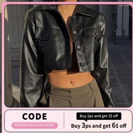 Women's Jackets Motorcycle Style Crop Leather Jacket Fashion Autumn/Winter Spice Girl Lapel Cardigan Long-sleeved Top Coat Woman