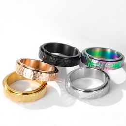 Band Rings 6Mm Stainless Steel Rotatable Hand Hammering Irregar Patterns Rotating Ring Women Men Jewellery Drop Delivery Dhlmj