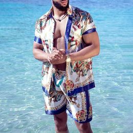 Men Shirt Sets 3D Printed Retro Gold Chain Stripe Pattern Short Sleeve Casual Shirt Oversized Beach Shorts Summer Hawaiian Suits 240510