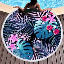 Towel Round Beach Oversized Blanket Palm Leaf Tropical Style Flamingo Print Microfiber Large Picnic Absorbent