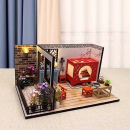 Doll House Accessories Furniture Diy Doll House Wooden Miniature Furniture Kits Assemble Chinese Style Handmade Dollhouse Craft Toys For Children Gifts Q240522