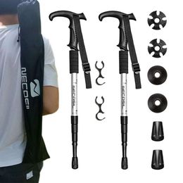 2pcs 4 Section Trekking Straight/Bend Handle Folding Hiking Stick Collapsible Poles Nordic Walking Sticks 110cm L2405