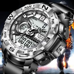 Wristwatches LIGE Top Luxury Watches Men Military Army Mens Watch Waterproof Sport Wristwatch Dual Display Male Relogio Masculino 2021 235z