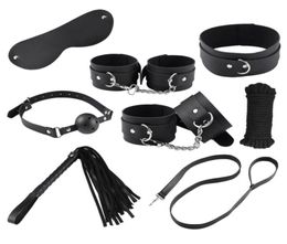 8pcs Bondage Set Handcuffs Whip Eye mask Neck Collar Rope Restraining Toys Sex Toys PinkBlack9394811