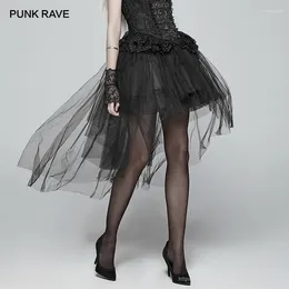 Skirts PUNK RAVE Gothic Black Fashion Hollow-out Mesh Victorian Party Women's Bubble Lolita Irregular Net Women Skirt