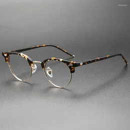 Sunglasses Frames 2024 Vintage Eyeglass Ultralight Pure Titanium Acetate Frame Retro Square Half-Rimless Style Myopia Eyewear Original