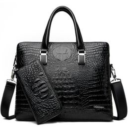 Briefcases Men's Brand Crocodile Pattern Designer Alligator PU Leather Handbag Business Office Laptop Bag Male Vintage Tote 2022Bri 217L