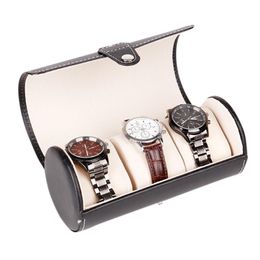 LinTimes New Black Color 3 Slot Watch Box Travel Case Wrist Roll Jewelry Storage Collector Organizer 222t