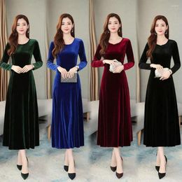 Casual Dresses Women Round Neck Long Skirt Stylish Women's A-line Winter Dress Big Swing Soft Warmth Elegant Prom Evening Attire Lady Thick