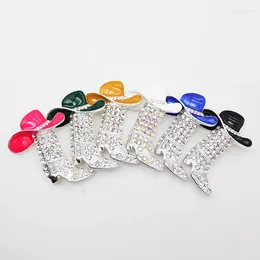 Brooches 10 Pcs Western Cowboy Boots With Pink Hat Rhinestone Brooch Pin