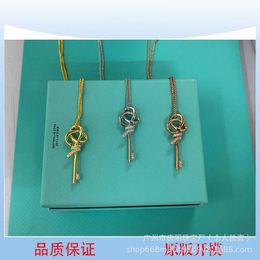 Designer's Brand Keys Series Gold plating Plated 18K Rose Inlaid Diamond Wrapped Knot Key Necklace