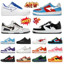 2024 New Fashion BapeShoes Camouflage Designer Casual Shoes Luxury SK8 Stas Shark Face Patent Flat Trainers Platform Leather Color Camo Combo Pink Silver Sneakers
