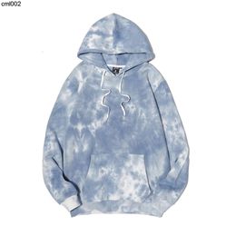 Tie Dyed Blue Sweater Mens Spring and Autumn Hooded Letter Tide Brand Ins Loose Couple Oversize Coat