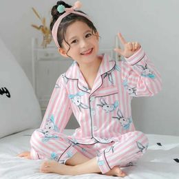 Pyjamas Childrens Pyjama set pure cotton spring 2024 childrens cartoon home clothing girls casual long sleeved Christmas Pyjama set WX5.21