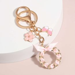 Cute Enamel Keychain Sakura Flower Butterfly Ring Garland Key Chains For Women Girls Handbag Accessorie Sweet Jewellery Gifts