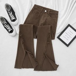 Women's Jeans American Vintage Women Brown High Waist Wide Leg Pants Femme Trousers Comfort Casual Denim Flare Washed