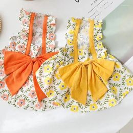 Dog Apparel Flutter Sleeve Big Bow Dress Clothes Sweet Flower Skirt Small Dogs Clothing Cat Princess Korean Fashion Summer Thin Pet Item