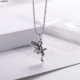 Sterling Silver New Worn Guardian Angel Elf Pendant Necklace Female Ball Chain Fkbu