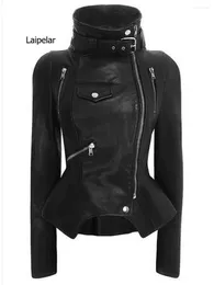 Women's Leather Faux Coats Women Winter Autumn Fashion Motorcycle Jacket Black Outerwear PU 2024